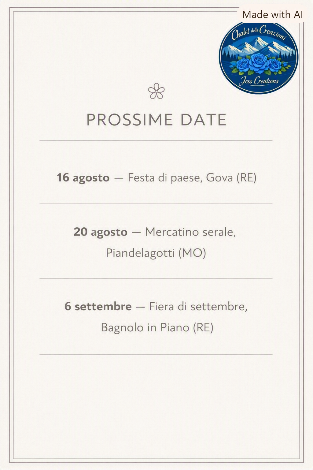 Segna le date e vieni a trovarci!